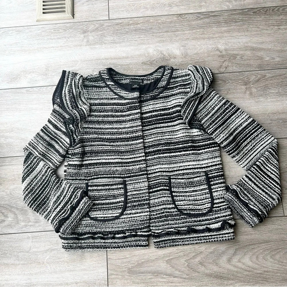 Club Monaco Ruffles Open Front Jacket Tweed Blazer - Picture 4 of 14